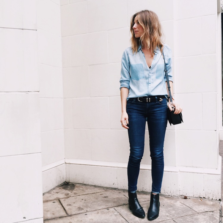 canadian tuxedo outfit, denim on denim, alexander wang prisma bag, everyday chic outfit, what to pack for a weekend away