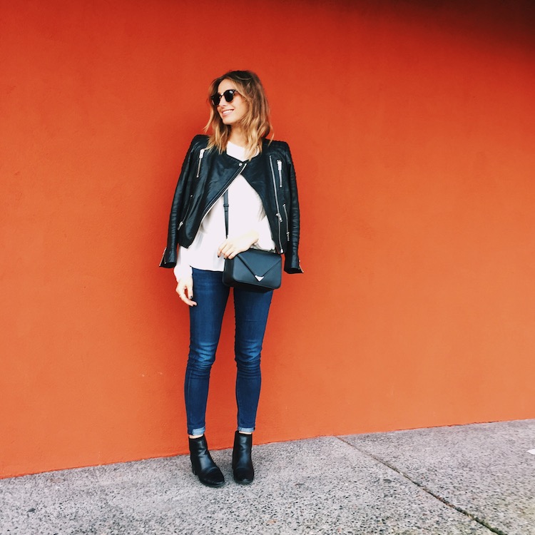 alexander wang prisma bag, everyday chic outfit, leather jacket, sunday outfit, what to pack for a weekend away